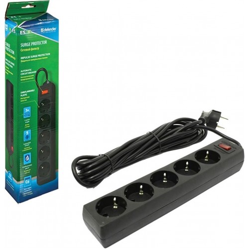 Сетевой фильтр DEFENDER (99486) ES сет.фильтр 5роз - 5м (черный) 21