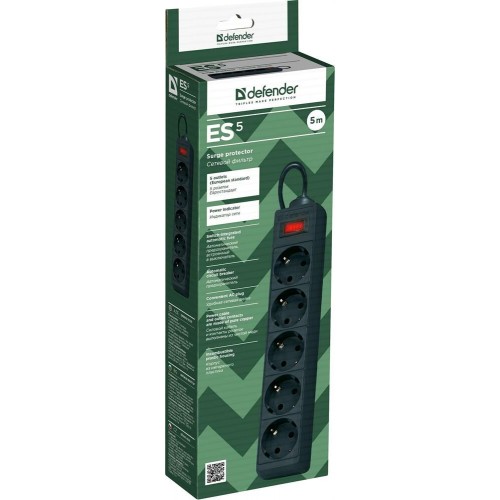 Сетевой фильтр DEFENDER (99486) ES сет.фильтр 5роз - 5м (черный) 6