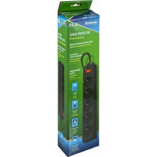 Сетевой фильтр DEFENDER (99486) ES сет.фильтр 5роз - 5м (черный) 8