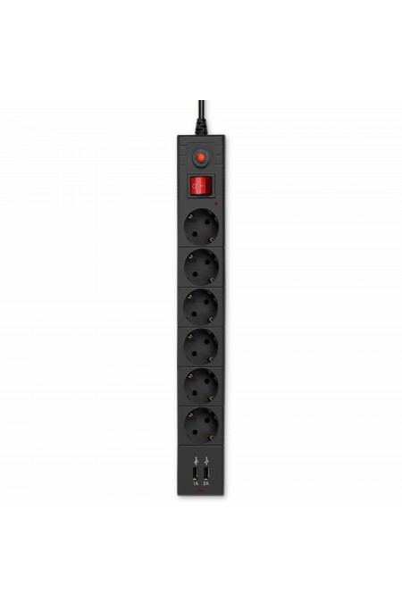 Сетевой фильтр Buro BU-SP1.8_USB_2A-B 6 розеток 1.8 м (черный) 