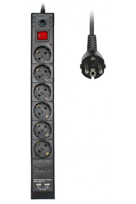 Сетевой фильтр Buro BU-SP3_USB_2A-B 6 розеток 3 м (черный) 