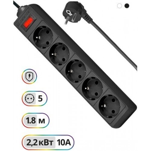 Сетевой фильтр Defender 99484 5 розеток 1.8 м (черный) 