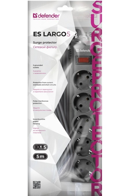 Сетевой фильтр Defender 99499 5 розеток 5 м (черный) 6