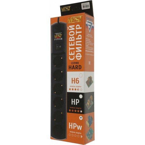 Сетевой фильтр MOST Hard HPw 6 розеток 2 м (черный) 6