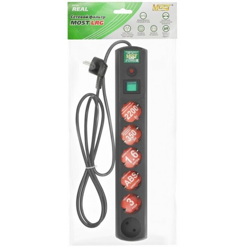 Сетевой фильтр Most LRG 1.6м (6 розеток) (пакет ПЭ) (черный) 4