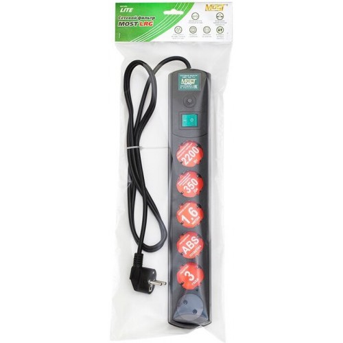 Сетевой фильтр Most LRG 1.6м (6 розеток) (пакет ПЭ) (черный) 6