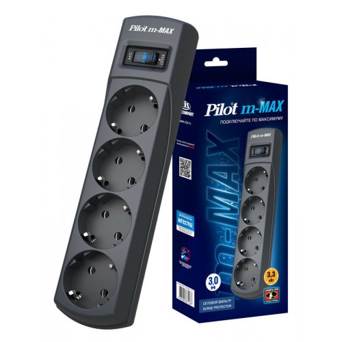 Сетевой фильтр Pilot m-MAX 7м (4 розетки) коробка (серый) 6
