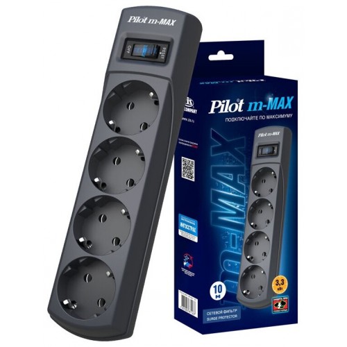 Сетевой фильтр Pilot m-MAX 7м (4 розетки) коробка (серый) 7