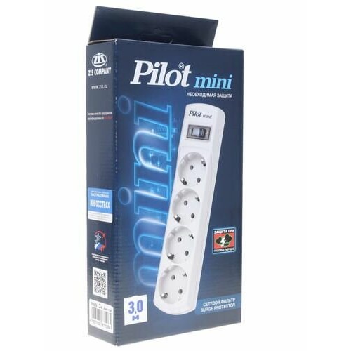 Сетевой фильтр Pilot mini 4 розетки 3 м (белый) 9