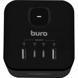 Сетевой разветвитель Buro BU-PW3UC-Plus-B 3 розетки (черный)