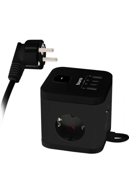 Сетевой удлинитель Buro BU-PC3.1UС-Plus-B 3 розетки 1.5 м (черный) 1