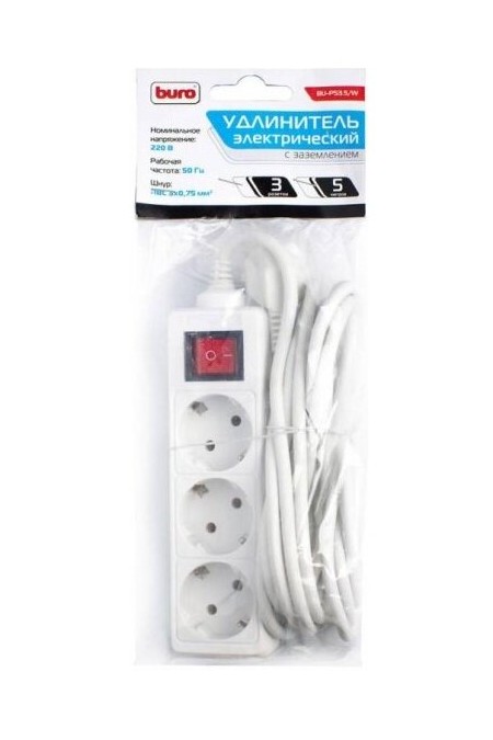 Сетевой удлинитель Buro BU-PS3.5/W 3 розетки 5 м (белый) 