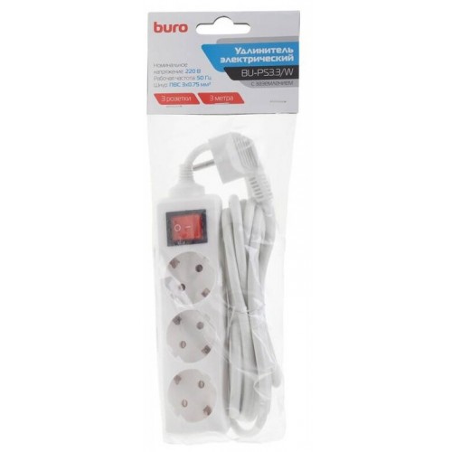 Сетевой удлинитель Buro BU-PS3.3/W 3 розетки 3 м (белый) 1
