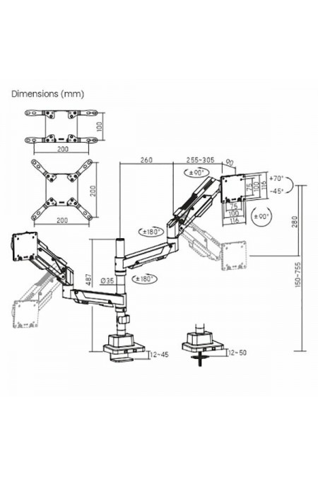 Кронштейн Ultramounts UM744BG (черный/серый) 1