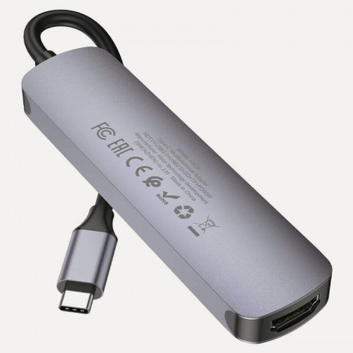 Док-станция Hoco HB28 6в1: USB3.0, PD100W, SD/TF, USB2.0, HDMI, кабель 13см, алюминий (серый) 3