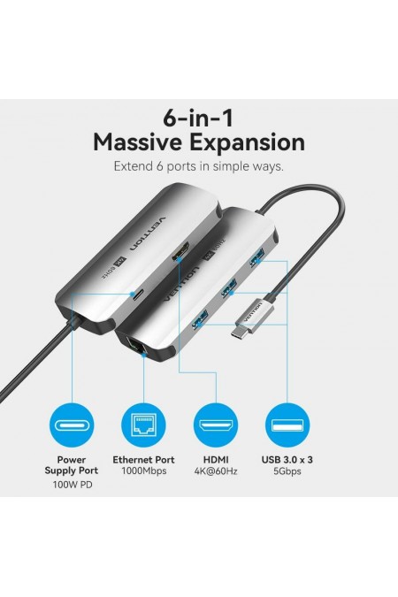 Док-станция Vention TQHHB 6 в 1 (серый) 2