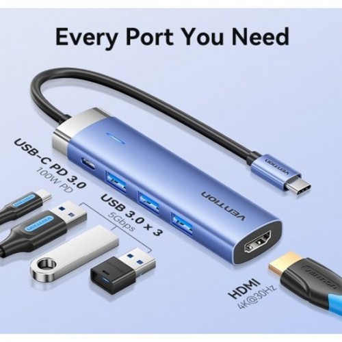 Хаб Vention USB Type C 5 в 1 TGESB (серый) 1