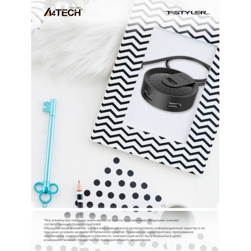 Разветвитель A4Tech USB 2.0 HUB-20 4порт (черный) 4