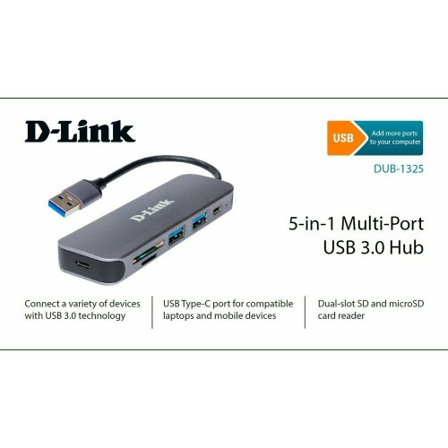 Разветвитель D-LINK USB 3.0 DUB-1325/A2A 2порт. (серый) 1
