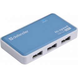 Разветвитель Defender USB Quadro Power USB2.0, 4порта, блок питания 2A 83503 (синий/серый)