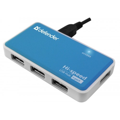 Разветвитель Defender USB Quadro Power USB2.0, 4порта, блок питания 2A 83503 (синий/серый) 1