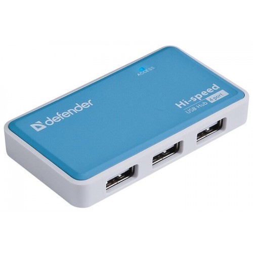 Разветвитель Defender USB Quadro Power USB2.0, 4порта, блок питания 2A 83503 (синий/серый) 5