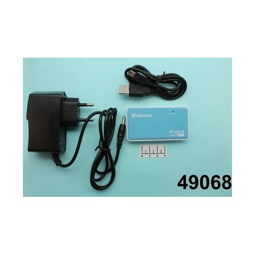Разветвитель Defender USB Quadro Power USB2.0, 4порта, блок питания 2A 83503 (синий/серый) 7