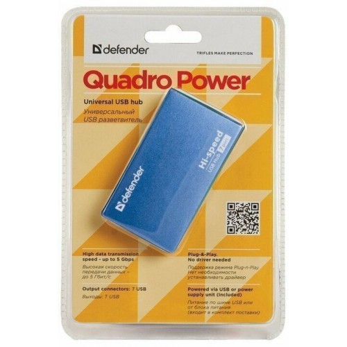 Разветвитель Defender USB Septima Slim USB2.0, 7портов,блок питания 2A 83505 (синий) 6