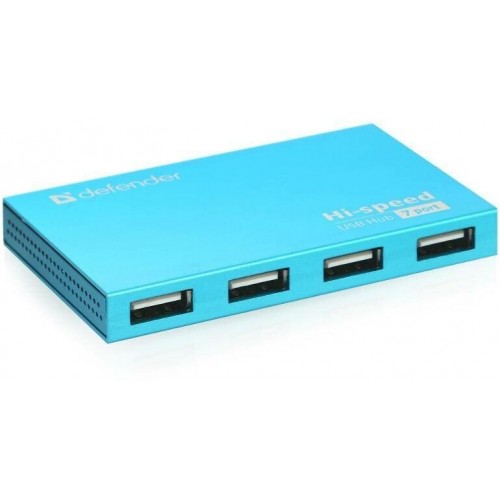 Разветвитель Defender USB Septima Slim USB2.0, 7портов,блок питания 2A 83505 (синий) 7