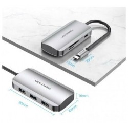 USB хаб Vention USB-C USB 3.0x3/SD/TF/PD (серый)