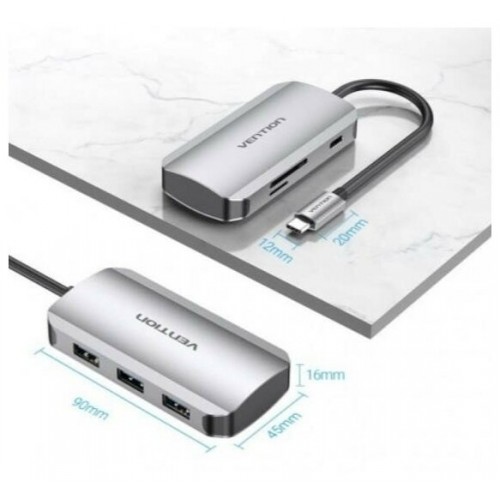 USB хаб Vention USB-C USB 3.0x3/SD/TF/PD (серый) 