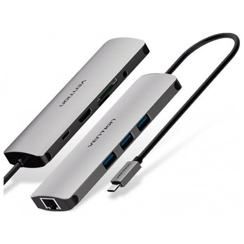 USB хаб Vention USB Type C 9 в 1 (серебристый) 