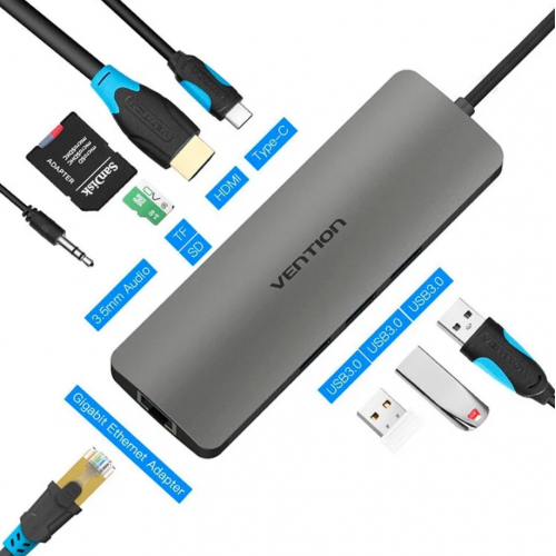 USB хаб Vention USB Type C 9 в 1 (серебристый) 7