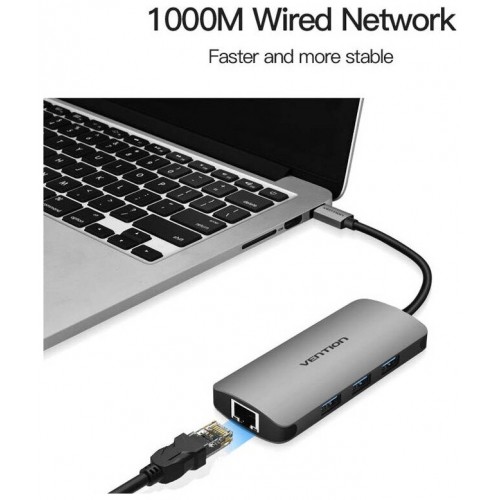 USB хаб Vention USB Type C 9 в 1 (серебристый) 8