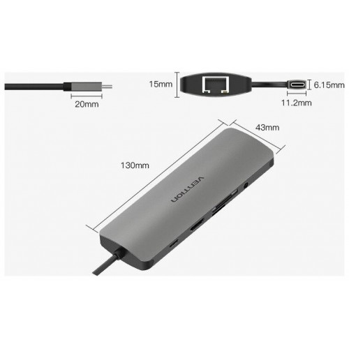 USB хаб Vention USB Type C 9 в 1 (серебристый) 9