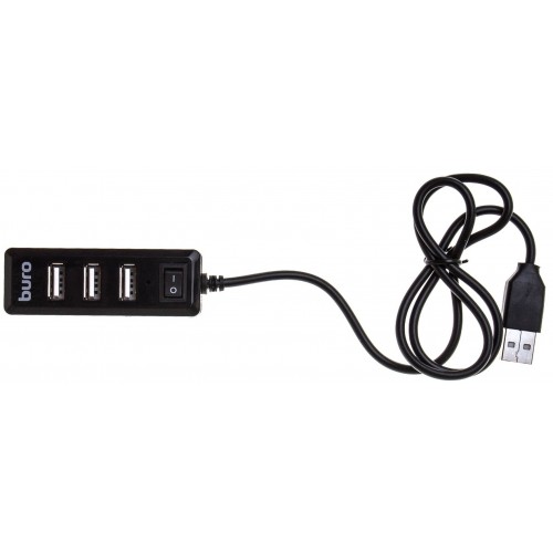 USB-концентратор Buro BU-HUB4-0.5L-U2.0 4порт. (черный) 1