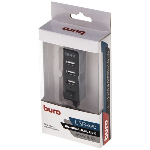 USB-концентратор Buro BU-HUB4-0.5L-U2.0 4порт. (черный) 3