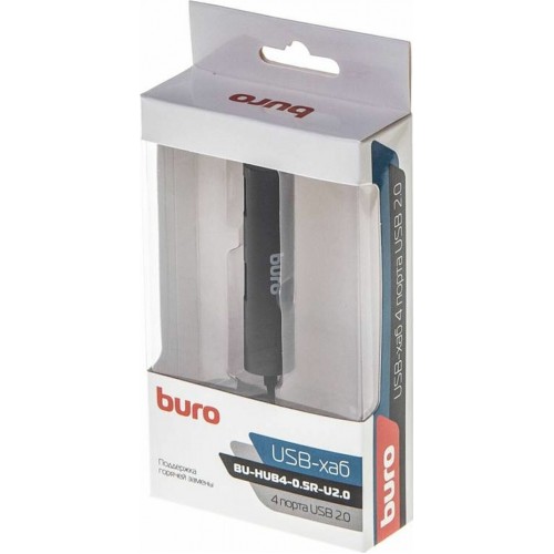 USB-концентратор Buro BU-HUB4-0.5R-U2.0 4порт. (черный) 2
