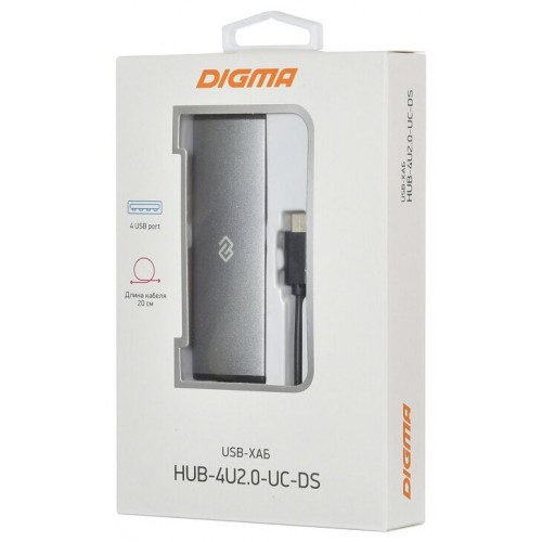 USB-концентратор Digma HUB-4U2.0-UC-DS 4порт. (серебристый) 2