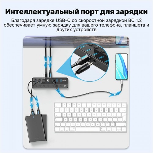 USB-концентратор Vention OTG USB 3.0 на 7 портов CHXB0 (черный) 5