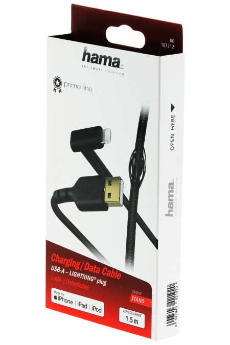 Кабель Hama 00187212 Lightning (m) угловой USB 2.0 (m) 1.5 м (черный) 
