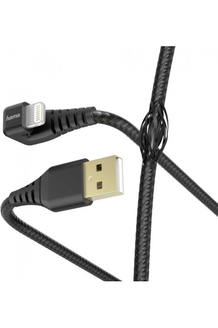 Кабель Hama 00187221 Lightning (m) угловой USB 2.0 (m) 1.5 м (черный) 