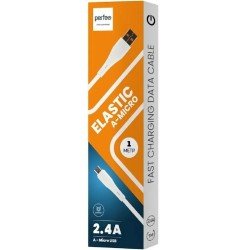 Кабель Perfeo U4027 USB A вилка - Micro USB вилка 2.4A силикон 1 м (белый)
