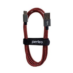 Кабель Perfeo U4901 USB2.0 A вилка - USB Type-C вилка 1 м (черный/красный)