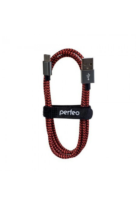 Кабель Perfeo U4901 USB2.0 A вилка - USB Type-C вилка 1 м (черный/красный) 