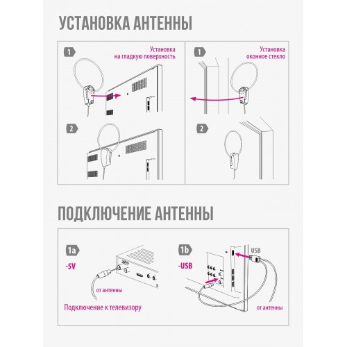 Антенна комнатная РЭМО Иргиз BAS-5152 5V кабель 5 м (белый) 1