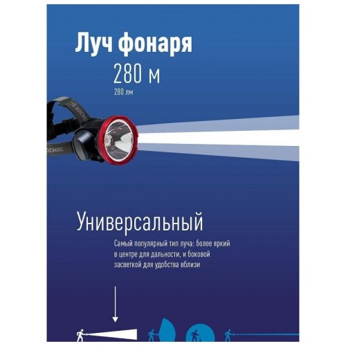 Фонарь налобный КОСМОС H5W-LED черный 5