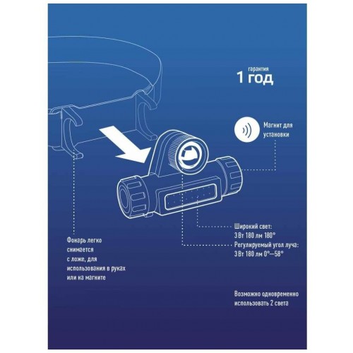 Фонарь налобный Космос KOCH103WLith 6