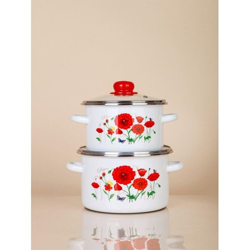 Набор кастрюль Эстет ЭТ-75000 4 пр. (красные маки) 