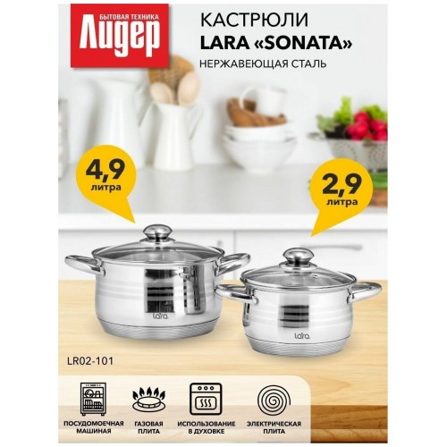 Набор кастрюль LARA LR02-101 Sonata 4 пр. (серебристый) 1